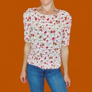 Vintage Y2K Pink Floral Shrink Stretched Top Blouse